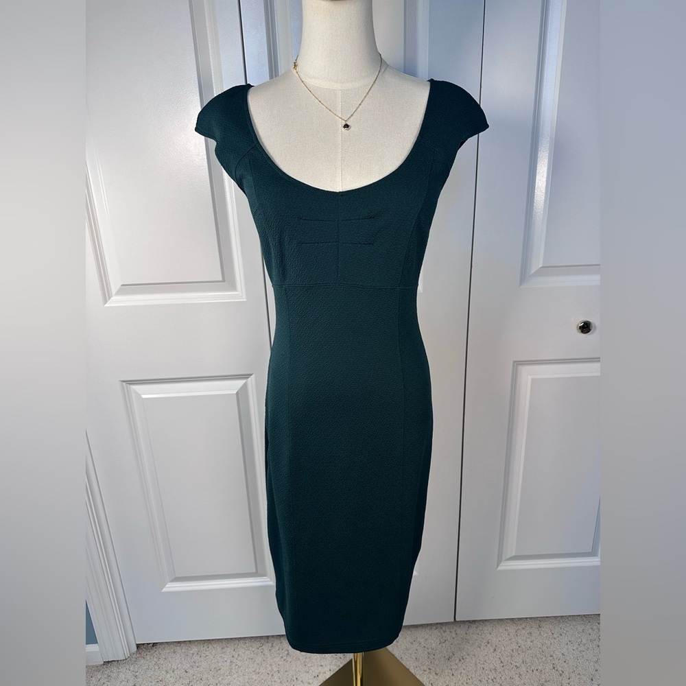 Maeve by Anthropologie Dark Teal Cap Sleeve Midi Sheath Dress - Picture 3 of 6